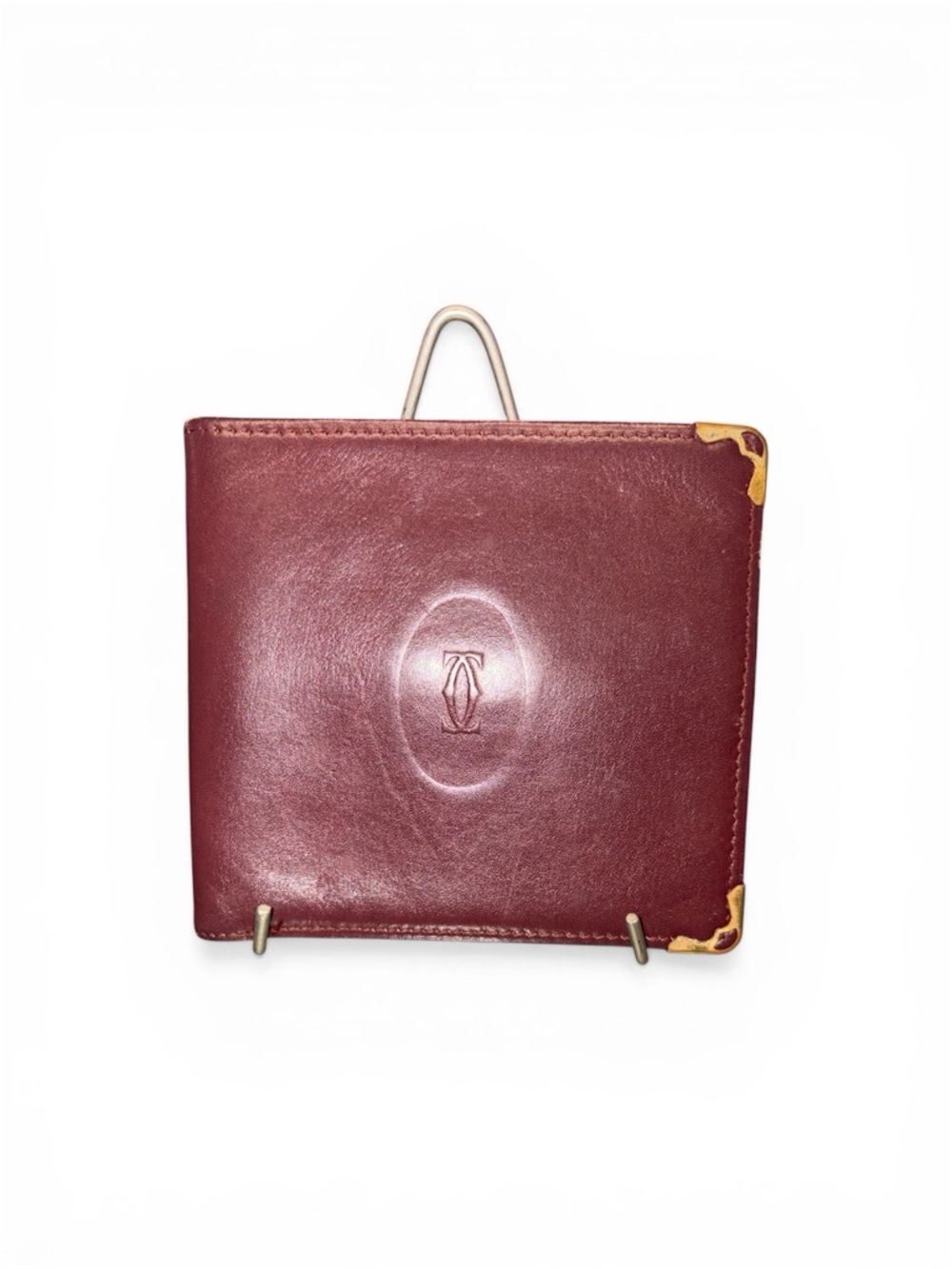 Cartier Burgundy Leather Bifold Wallet with Gold Corner Hardware